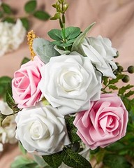 25Pcs White Artificial Roses Flowers with Stems – Real Touch