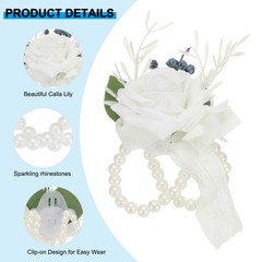 6 Pcs Homecoming Wedding Wrist Corsage Prom Party Artificial Flower White