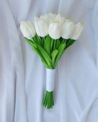 Real Touch White Artificial Tulip Bouquets Bulk Set of 5 Wedding Bridal Flower