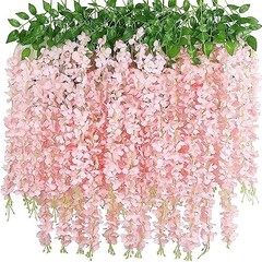 40 Pack Artificial Wisteria Vine Garland, 3.75 Feet Silk Strings, Fake Peach