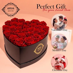 27 Preserved Roses in Heart-Shaped Box, Flowers for 27 Roses, Red