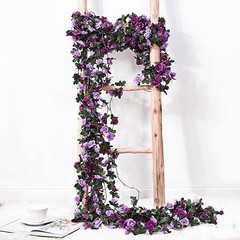2Pcs 16.4Ft Flower Garland Artificial Rose Vines for Bedroom, 2 Pcs Purple