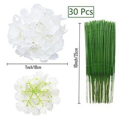30 Pcs Silk Hydrangea Heads Artificial Flowers Heads and Stems Fake Pure White