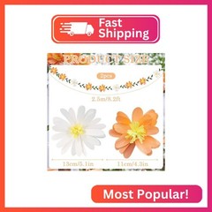EASY JOY Crepe Paper Flowers Banner White Orange Floral Banner Spring Hanging Pa