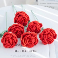 Handmade Crochet Rose Artificial Flower 1/3PCS Wedding Bridal Bouquet Decor