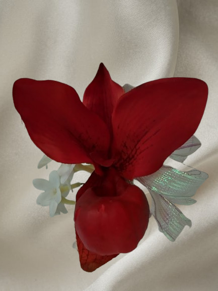 Handmade pin on lady slipper orchid Corsage or boutonniere