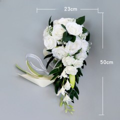 Bridal Bouquet Silk Flower Artificial Rose Drop Shape Bridesmaid Decor Chic Cute