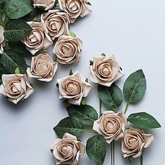24 CHAMPAGNE 2″ Mini FOAM ROSE Flowers Stems Wedding Events Decorations Supplies