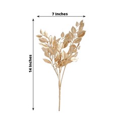 4 GOLD Metallic Artificial Italian Ruscus Leaves Branches Party Events