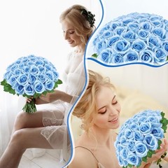 36 Pcs Artificial Roses with Long Stems, Blue Fake Silk Rose Sky Blue