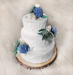 3PC Mint Green Wedding Cake Flowers Artificial Sage Navy Blue Sola Wood Topper