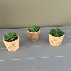 Set Of 3 Ceramic Farm Animal Pots With Faux Succulents 3.5” Tall Each