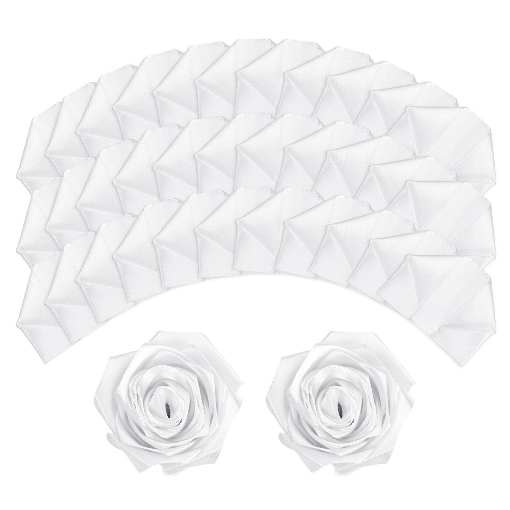 100pcs Eternal Roses Petals Premade Satin Ribbon Flowers White,