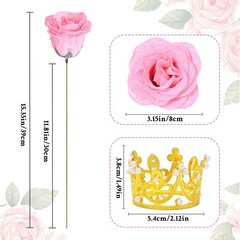 Waipfaru Pink Glitter Roses Bouquet, DIY Fake Flowers 24pcs,
