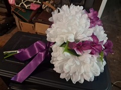 Handmade Artifial Floral Wedding Boquet Purple And White