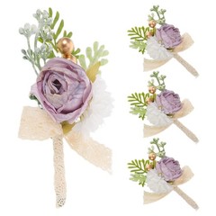 4 Pcs Groom Flower Pin Wedding Boutonniere for Men Artificial Corsage