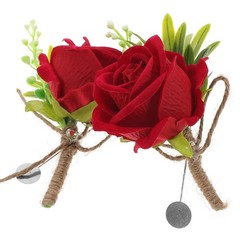 2Pcs Red Simulated Flower Boutonniere for Wedding Party Bride and Groom