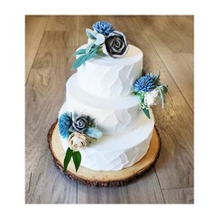 3PC Dusty Blue Gray Wedding Cake Flower Set Sola Wood Floral Decor Anniversary