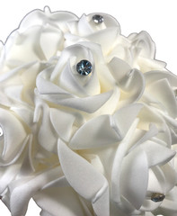 Bridal Wedding Bouquet White Rhinestone Artificial Rose Toss Brooch Bouquet