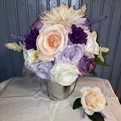 2pc Purple Lilac Champagne And Peach Destination Bouquet And Boutonniere
