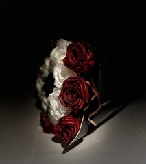 homemade bouquets – red,white,black flowers. – artificial flowers