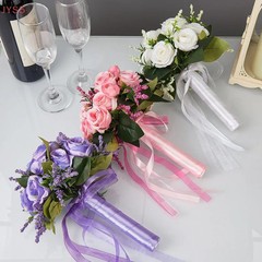 Bridal Wedding Bouquet White Silk Roses Artificial Flowers For Bridesmaid Gift
