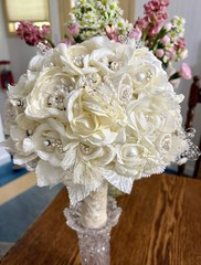 CLASSY Wedding Bouquet with Additional “Tossing”Bouquet~Pearls,Rhinestones,Lace