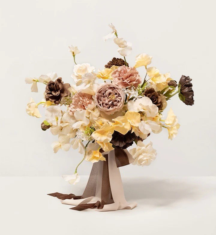 Ling’s Moment Earth Brown and Butter Free-Form Bridal Bouquet 13 in