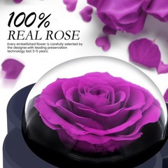 Preserved Rose with Heart Necklace Eternal Flower Gift for ONE ROSE, Purple