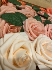 25-50 Pcs Foam Artificial Rose Heads Flowers W/Stem Wedding Bride Bouquet Decors