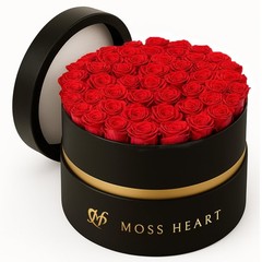 50 Petite Preserved Roses, Designer Round Box, Real 50 Red