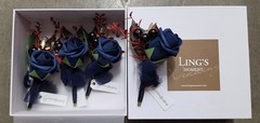 Ling’s moment Artificial Wedding Boutonniere set of 4, Navy blue & Burgundy