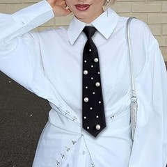 Black Pre-tied Ties with Artificial Pearls Adjustable Uniform Neckties C