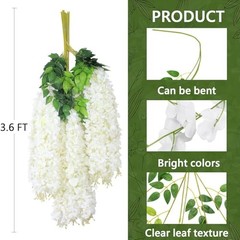 12Pcs Artificial Wisteria Flowers 3.6 Feet/Piece White Dense Artificial Fake