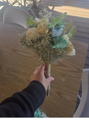 Dusty Blue Sola Wood Cascading Bridal Bouquet, 3 Bridesmaid Bouquets