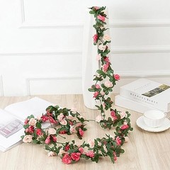 12Pcs 98.4Ft Flower Garland Artificial Rose Vines for Bedroom, 12 Pcs Pink