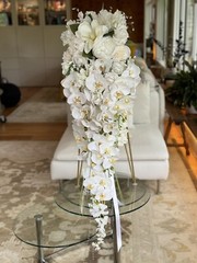 45” Long Wedding Bouquet Large Cascade Real Feel Artificial Flower Orchids Roses