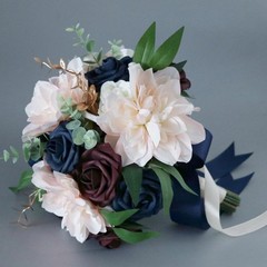Wedding Bouquet Pink Burgundy & Blue Bride Bridal Bridesmaid Bouquets Silk