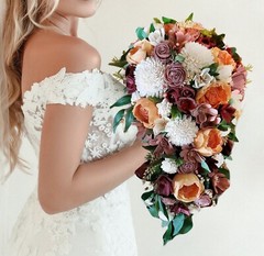 Terra Cotta Bridal Bouquet Burnt Orange Cascading Sola Wood Wedding Flowers