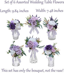 Purple Wedding Flower Centerpieces – Set of 6 Mini Bouquets for Decor