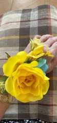 Prom Wrist Corsage & Bout Yellow Rose & Fillers, White Bow. Perfect For Prom.