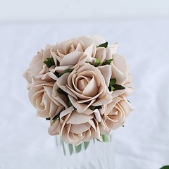 24 CHAMPAGNE 2″ Mini FOAM ROSE Flowers Stems Wedding Events Decorations Supplies