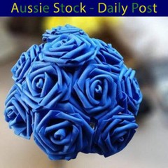 Royal Blue 7cm Foam Flowers Rose Stems Artificial Wedding Bride Bouquet 20pcs