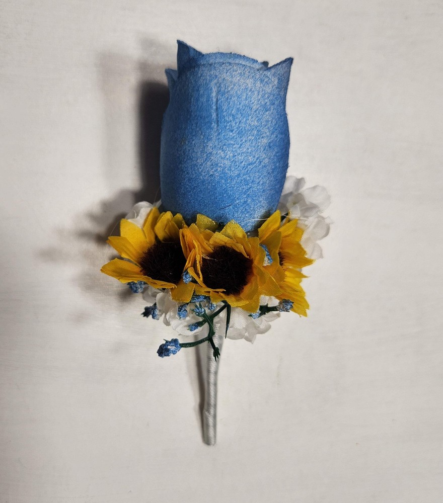Dusty Blue White Rose Sunflower Bridal Wedding Bouquet Accessories