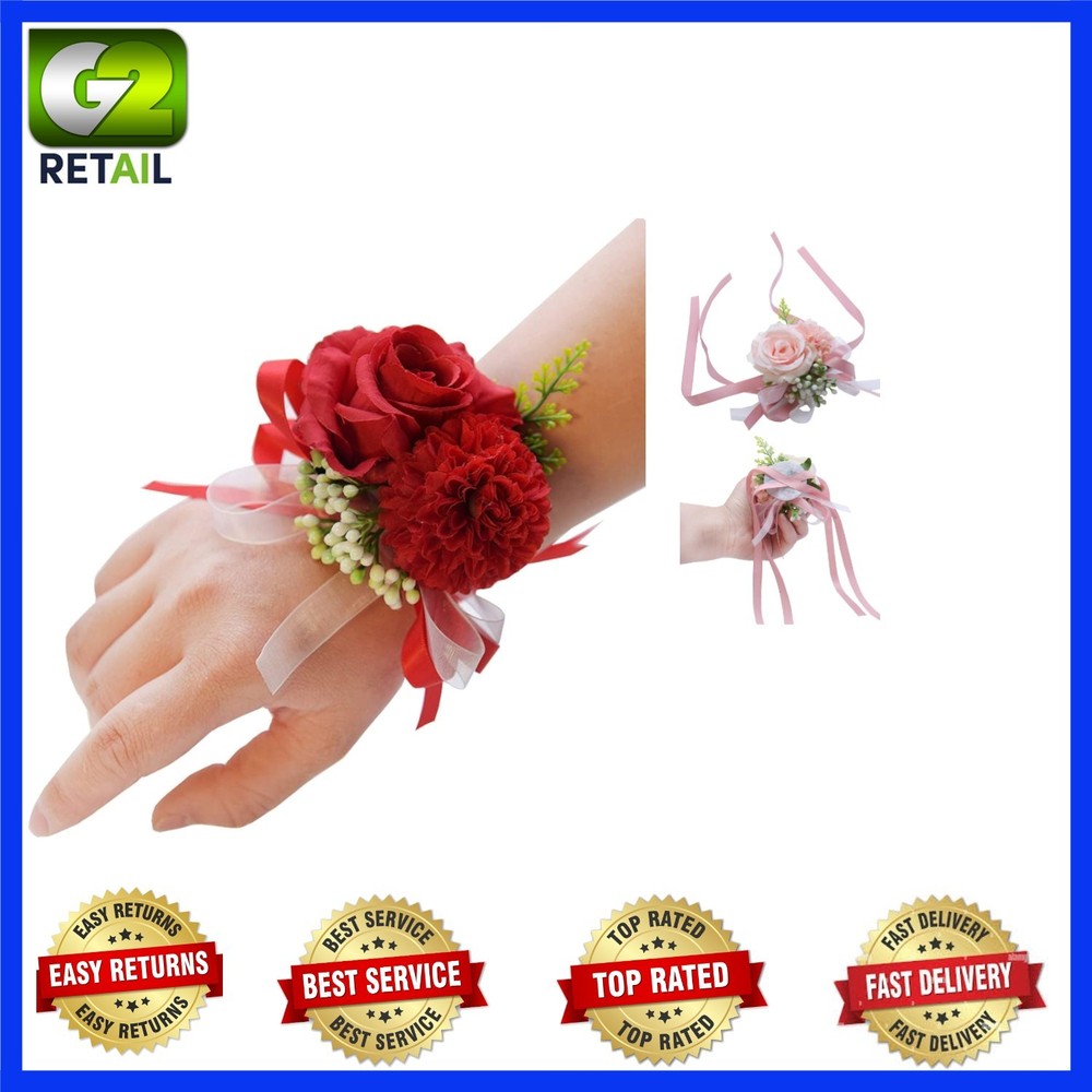 2PCS Handmade Satin Rose Wrist Corsages – Elegant Wedding Accessories Set