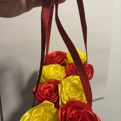 Handmade Satin Ribbon Flower Bouquet – Artistic Custom Creation Red
