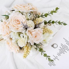 Elegant White Champagne Artificial Rose Wedding Bouquets for Bride & Bridesmaid