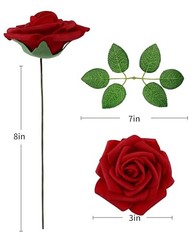 50Pcs Artificial Roses Flowers Fake Roses with Stems Real Touch 50PCS Dark Red