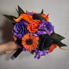 Purple Orange Black Rose Calla Lily Sola Wood Bridal Wedding Bouquet Accessories