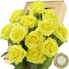 Fake Roses Wedding Flowers Real Touch Silk Yellow Artificial Flowers 12 Stems